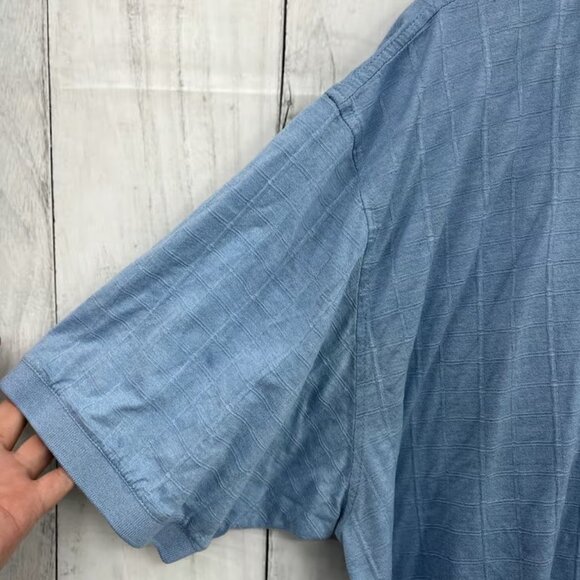 TASSO ELBA (XL) Blue Plaid Knit Golf Polo Shirt Double Mercerized Cotton - Picture 4 of 7